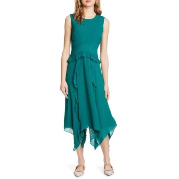 Club Monaco Swiss Dot Emerald Green Midi Dress - Picture 4 of 12
